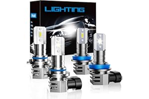 RCJ 9005/HB3 H11/H8/H9 LED Bulbs Combo, Fog Light 1:1 Mini Size 60W 16000LM 6000K Cool White with 12000RPM Cooling Fan, Plug-N-Play, Pack of 4