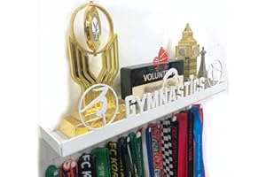URBN BY MODERN HOME FINISHINGS Three Figure Gymnastics Medal Holder Display Awards and Trophy Shelf Rack Case Ribbon Hanger with 3" Metal Shelf and Hooks, Great Gift for Gymnasts