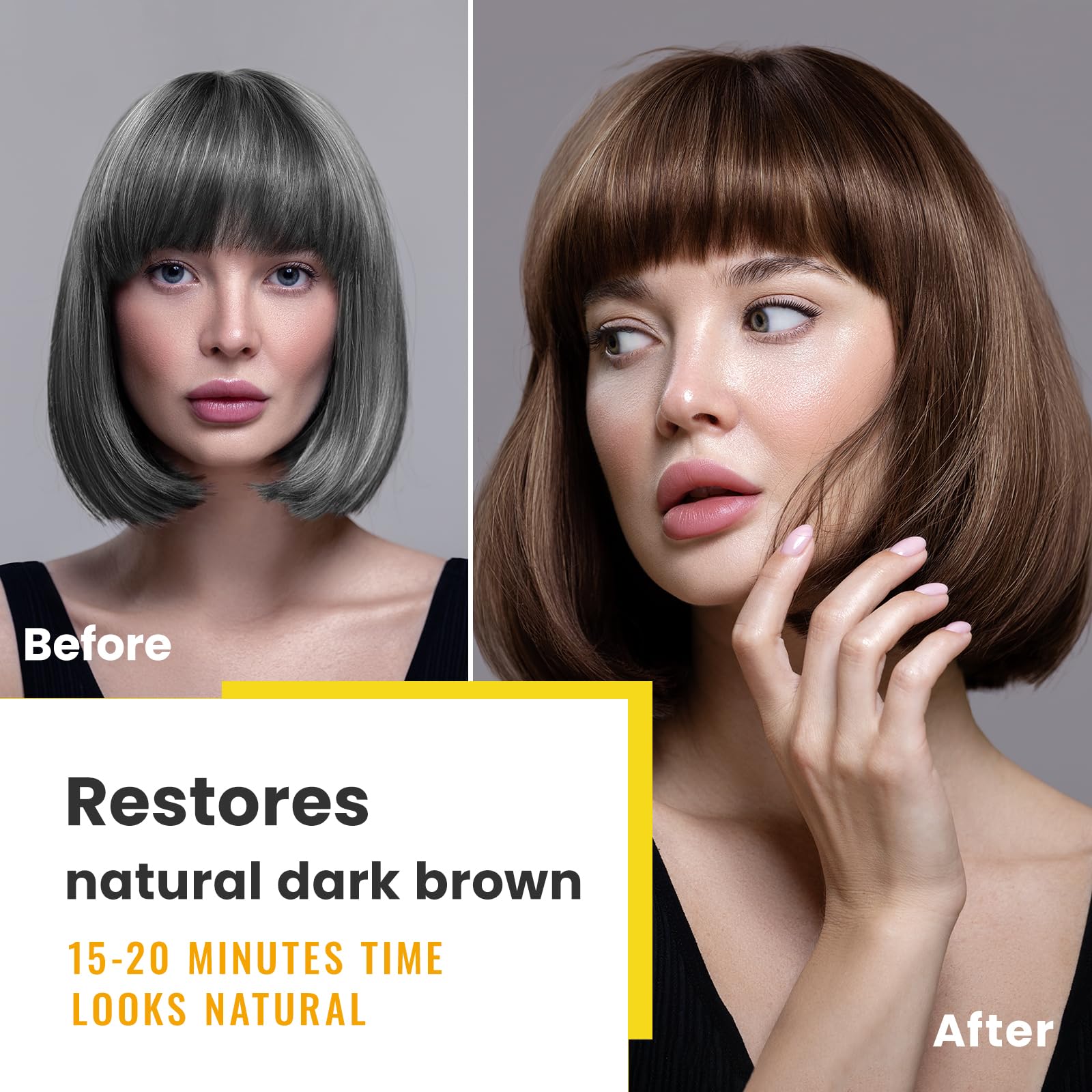 KINGMING Dark Brown 3 in 1 Hair Dye Shampoo for Gray Coverage, Herbal Ingredients for Men and Women, 500ml (Dark Brown)