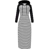 MISSKY Women's Casual Maxi Pocket Slim Pullover Hoodie Dress (RaglanLongs B&W,XL
