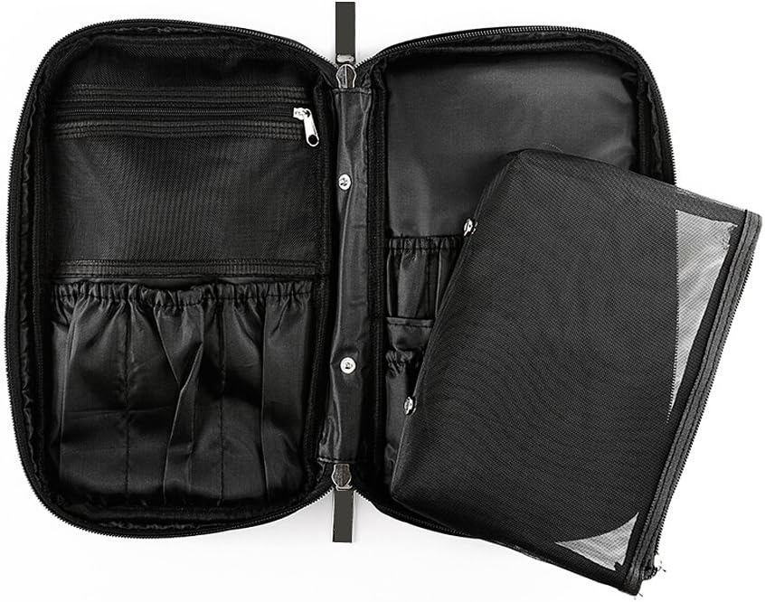 Professional Cosmetic Case Makeup Brush Organizer Makeup Artist Case with Belt Strap Holder Multi functional Cosmetic Bag Makeup Handbag for Travel & Home Gift (Black) : Beauty