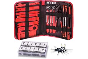 Dualeco Trim Removal Tool Set 102Pcs, Car Trim Puller Tool Kit, Plastic Pry Tools Set for Trim/Panel/Door/Audio, Auto Clip Pliers/Fastener Remover Set, Car Terminal/Stereo Removal Tool, Red