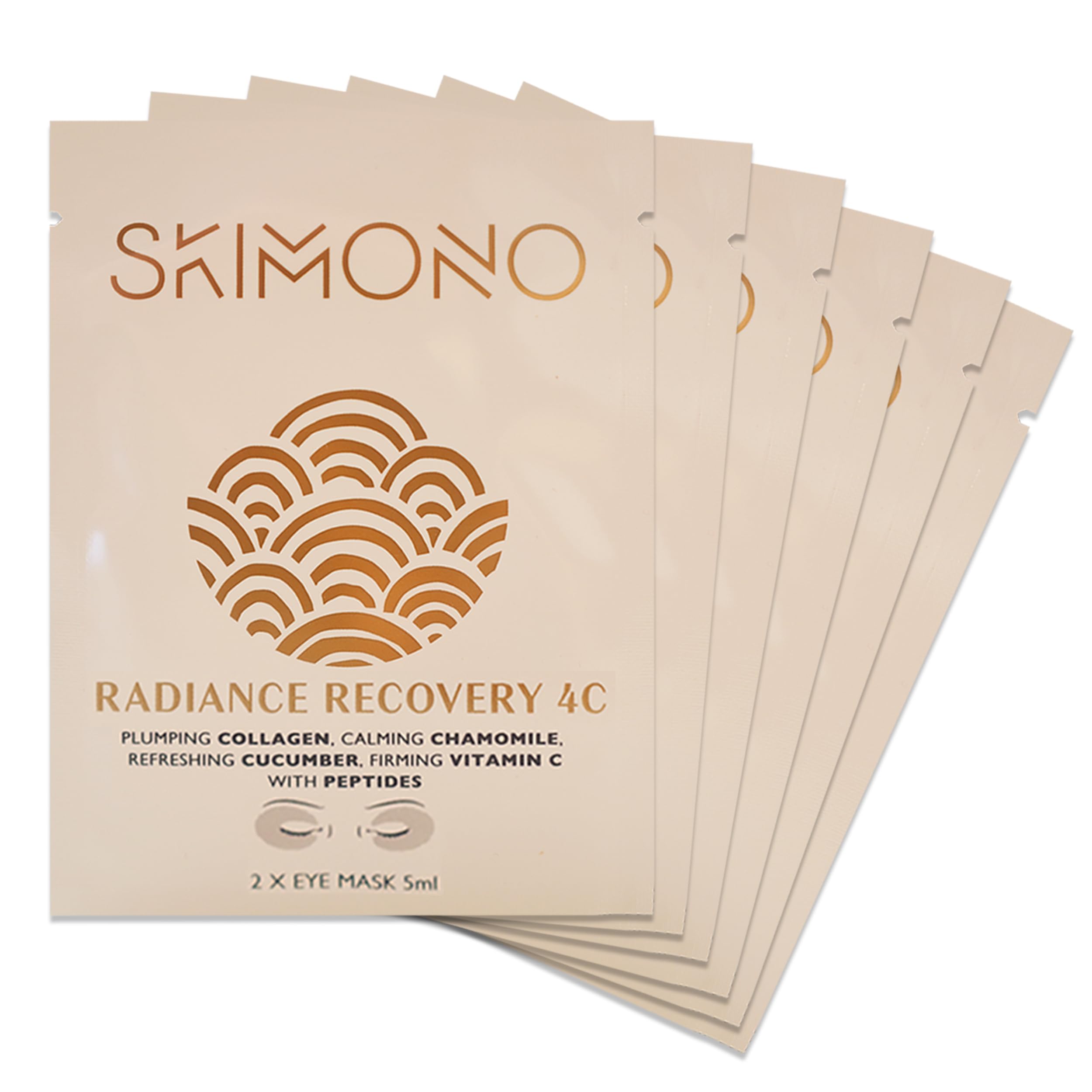 SKIMONO Radiance Recovery Eye Mask (Pack of 6), Under Eye Gel Patches with Collagen and Vitamin C for Dark Circles and Puffy Eyes