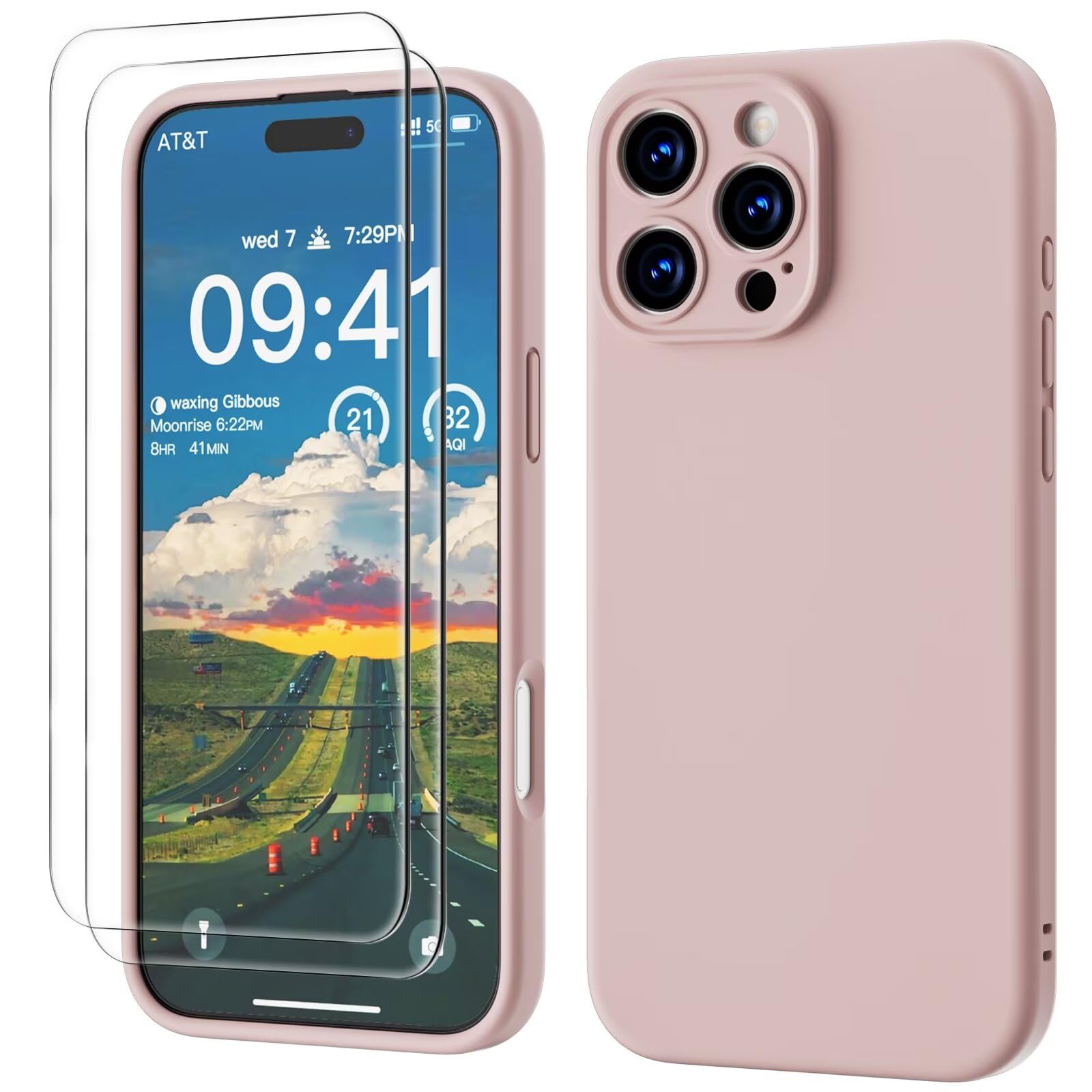 GOODVISH 3 IN 1 for iPhone 16 Pro Case 6.3 inch, Upgraded Camera Protection, 2X HD Screen Protector, Liquid Silicone Anti-Scratch Shockproof Gel Rubber Anti-Fingerprint Phone Case Cover, Sand Pink