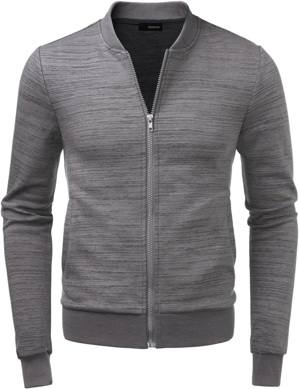 HEMOON Men's Zipper Long Sleeve Sweatshirt Knitting Twill Bomber Jacket Coat with Pockets