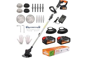 Cordless Weed Wacker, 21V Electric Weed Eater Battery Powered, 2X 3000mAh Brush Cutter Edger with 3 Type Blades, 2.6 LBS Ligh