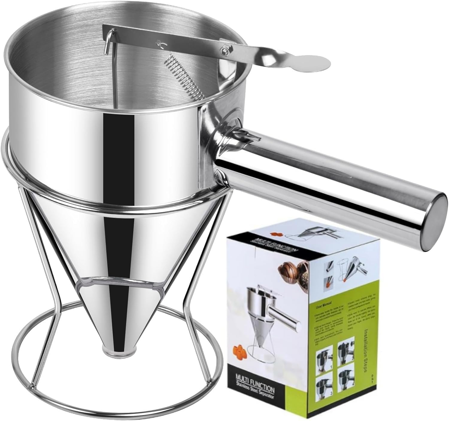 Photo 1 of **unknown missing pieces/damages*** 20 OZ Multi-Functional Pancake Batter Dispenser, Multi-Caliber Stainless Steel Funnel Cake Dispenser with Stand Great for Pancakes,Cupcakes,Chocolate Balls and Baked Goods (600ml)