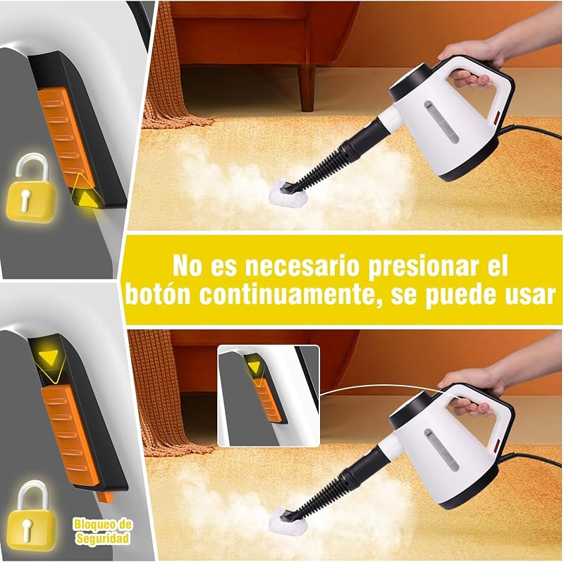 Limpiador a vapor de mano, 400 ml, limpiador a vapor a presión multiusos con 9 accesorios, limpiador a vapor sin productos químicos para uso doméstico, limpieza de suelos, azulejos, ventanas