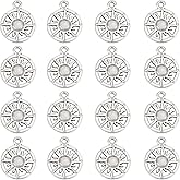 SUNNYCLUE 1BOX 100PCS Silver Sun Charms Bulk Celestial Charms Metal Alloy Antique Vintage Silver Round Hollow Sunburst Sunshine Charm for Jewelry Making Charms Diy Earrings Bracelet Necklace Craft