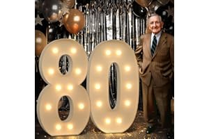 imprsv 4FT Marquee Number 80 Light up Number 80th Birthday Decorations Large Numbers Big Mosaic Numbers for Balloons Birthday Decor Number Balloon Frame Anniversary Decors