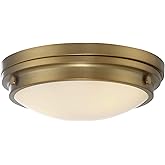 Savoy House 6-3350-16-322 Lucerne Industrial White Glass Flush Mount, 3-Light 180 Total Watts, 5" H x 15" W, Warm Brass