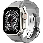 raycarrey Rugged Silicone Strap Compatible with Apple Watch Band Ultra 2/Ultra 49mm 46mm 45mm 44mm 42mm, Durable Butterfly Buckle Sport Bands for iWatch Series SE 10 9 8 7 6 5 4 3 2 1