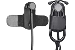 APDTEK Stethoscope Holder with Genuine Leather for Littmann, Most Stethoscope, Stethoscope Holder Hip Clip Holster Accessories for Scrubs for Physicians Students Nurses EMT Right-Hand (Black)