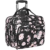 MOSISO Rolling Briefcase Laptop Bag for Women, Wheel Briefcase Teacher Bag for 15.6 inch with Coded Lock, Overnight Camellia Rolling Computer Bag on 2 Wheels with Belt for Work Travel Business, Black