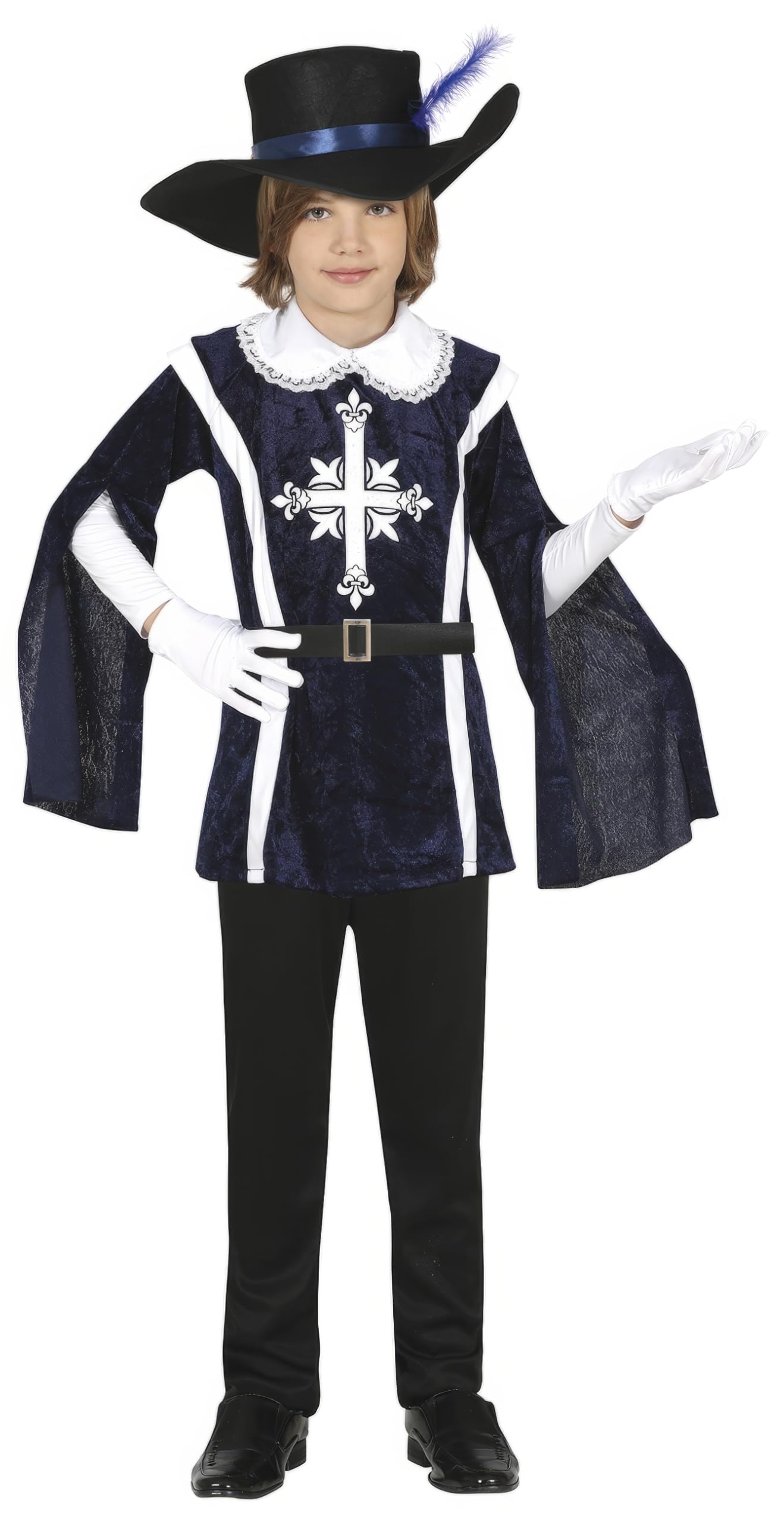FIESTAS GUIRCA Musketeer Fancy Dress Costume for Boys - Blue and White Knight Attire with Hat for Children 3-4 Years
