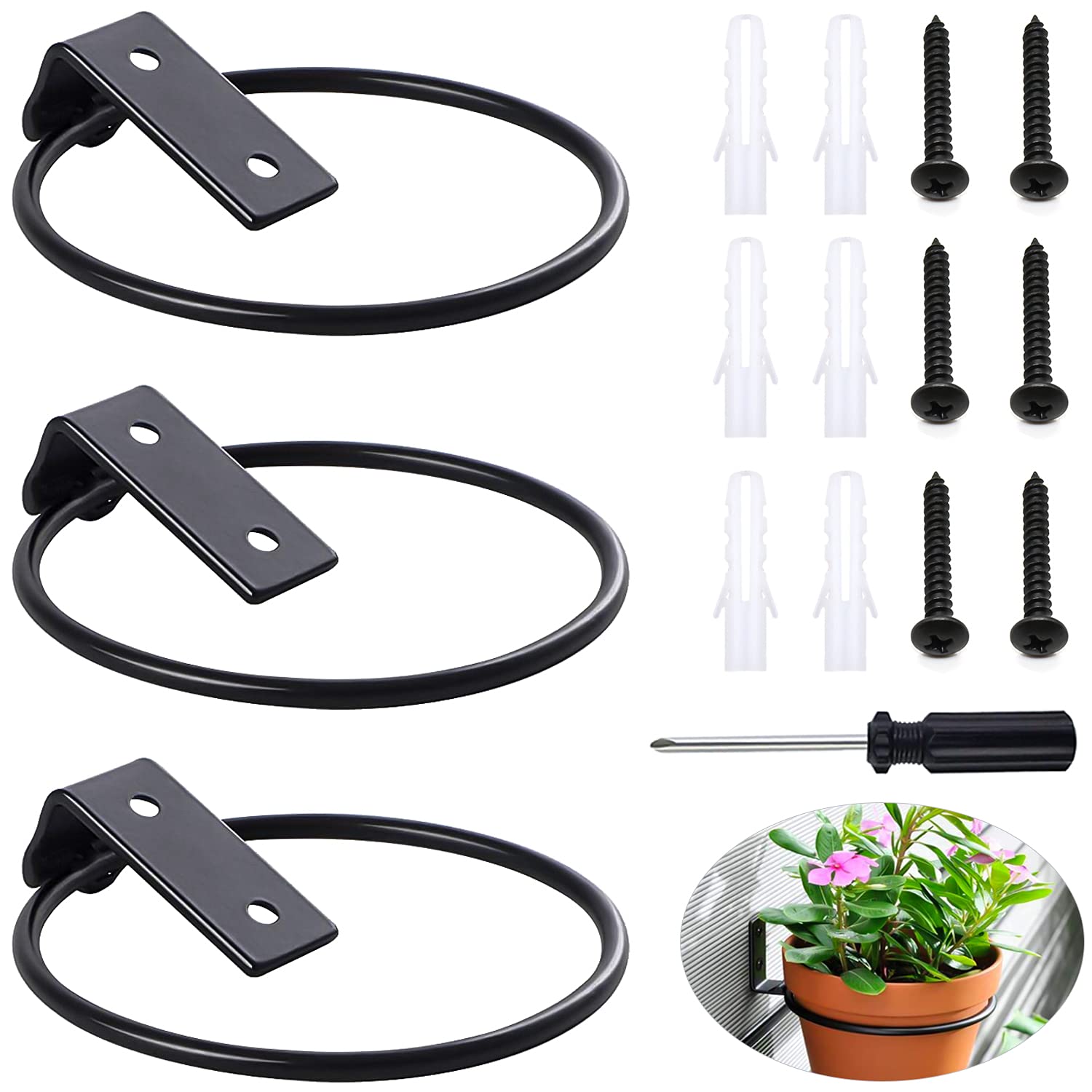 GIAK 3Pcs Flower Pot Holder Ring Wall Mounted 4 inch Flower Planter Hangers Racks for Indoor Balcony Home Garden Yard