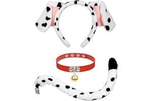U-Goforst Dalmatian Ears Headband Tail - Costume Headwear for Women Halloween Puppy Dog Dress Up Costume, Black and White