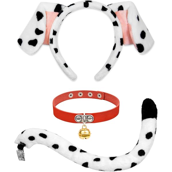 U-Goforst Dalmatian Ears Headband Tail - Dalmatian Costume, Puppy Ears Headband Tail Accessories For Women Halloween Puppy Dog Dress Up Costume