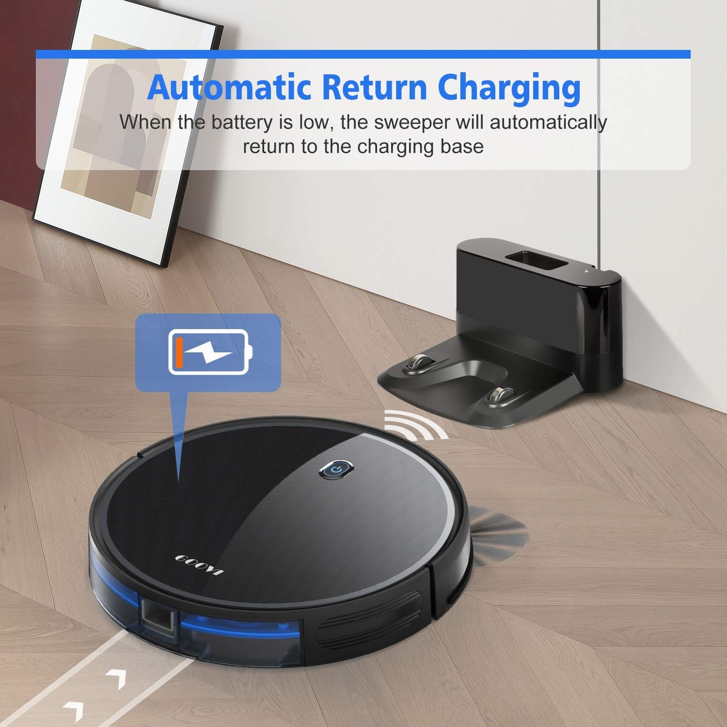 Robot Vacuum, GOOVI by ONSON 1800Pa Robotic Vacuum Cleaner (Slim) Max Suction, Quiet Multiple Cleaning Modes, Self-Charging Vacuum, for Pet Hair, Hard Floor, Medium-Pile Carpets -