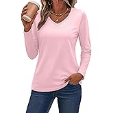 SMENG Womens Long Sleeve Shirts Pure Cotton V Neck T Shirt Basic Tops Casual Soft Tees