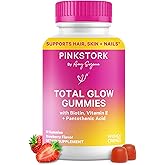 Pink Stork Total Glow Gummies for Women – Hair, Skin & Nails Vitamin with Biotin, Vitamin A, B6, B12, Folate, Zinc & More – Support for Radiant Skin, Strong Nails, and Healthy Hair – 60 Berry Gummies
