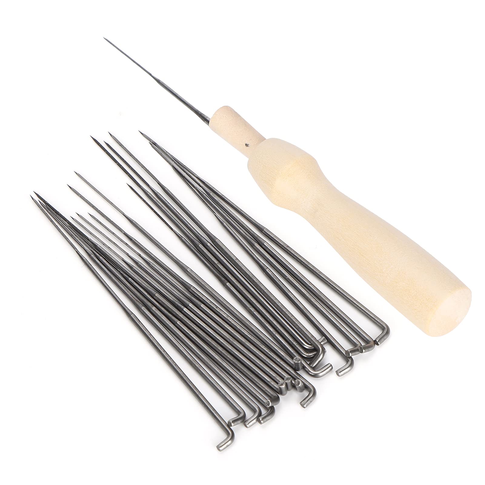 ZDETGU Wool Felting Needle Kit, 18 Stainless Steel Needles with 3 Different Lengths and Wooden Handle, for DIY Toy Craft and Handwork Replacement