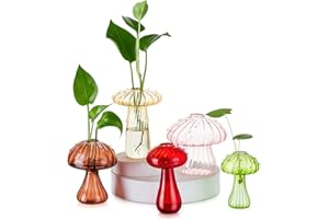 Mushroom Jars for Plants, Hewory 5pcs Colored Glass Mushroom Bud Vase for Flowers, Unique Plant Propagation Stations Propagating Vases Decor, Mini Cute Hydroponic Terrarium Planter for Indoor Planters