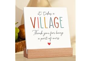 ZAGKOO Thank You Ceramic Plaque Gifts for Women - Teacher Gifts - Appreciation Gift for Teacher Nurse Coworker Daycare Provider Nanny Babysiter - It Takes a Village Plaque - Ceramic Sign for Home Office Desk