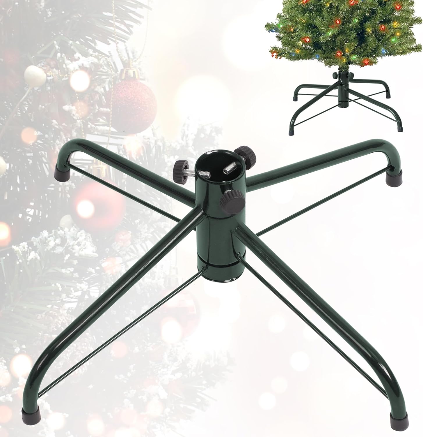 Tree Stands - pentaQ Christmas Tree Stand 16.3 Inches, Foldable Christmas Tree Base for 4-6 Feet Artificial Tree, Non-Slip Replacement Christmas Tree Bracket for 1.26 Inch Tree Pole with 3 Fixing Screws, Green
