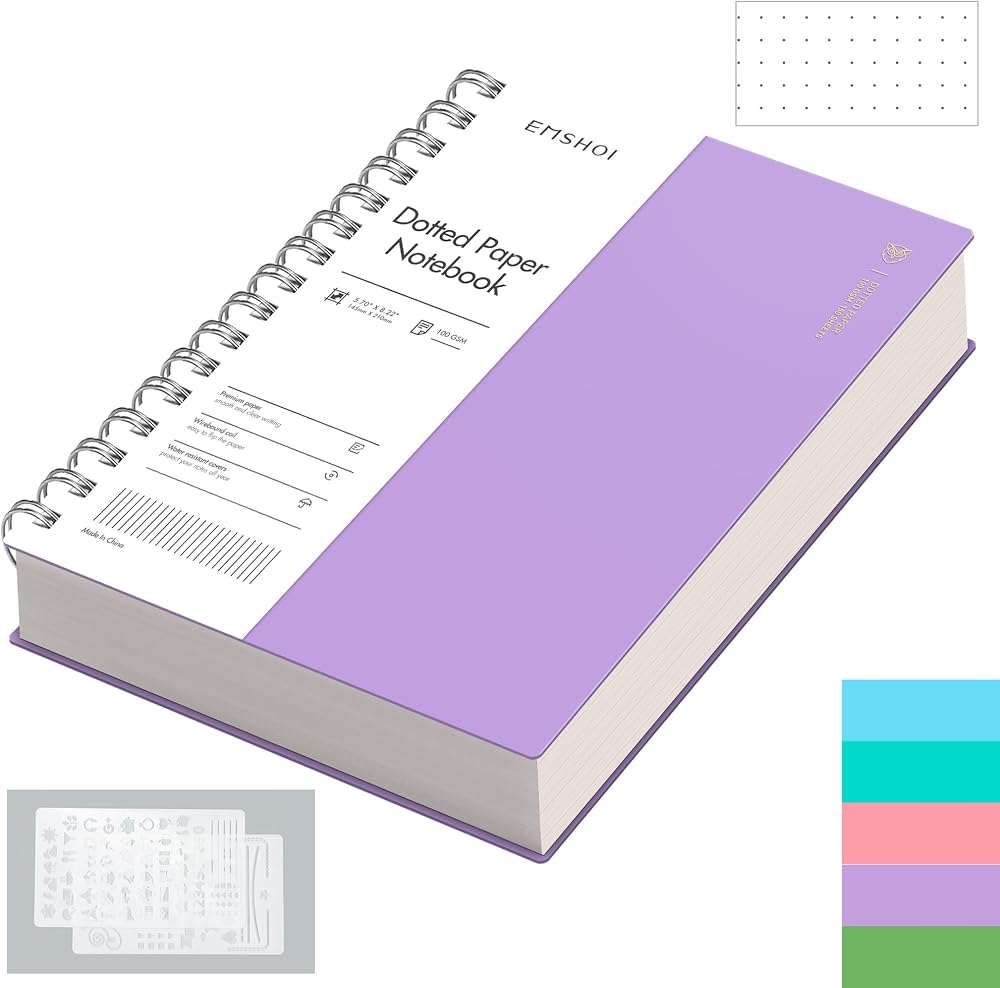 EMS HOI Notebook A5 Bullet Dotted Journal 300P 100gsm Purple Spiral