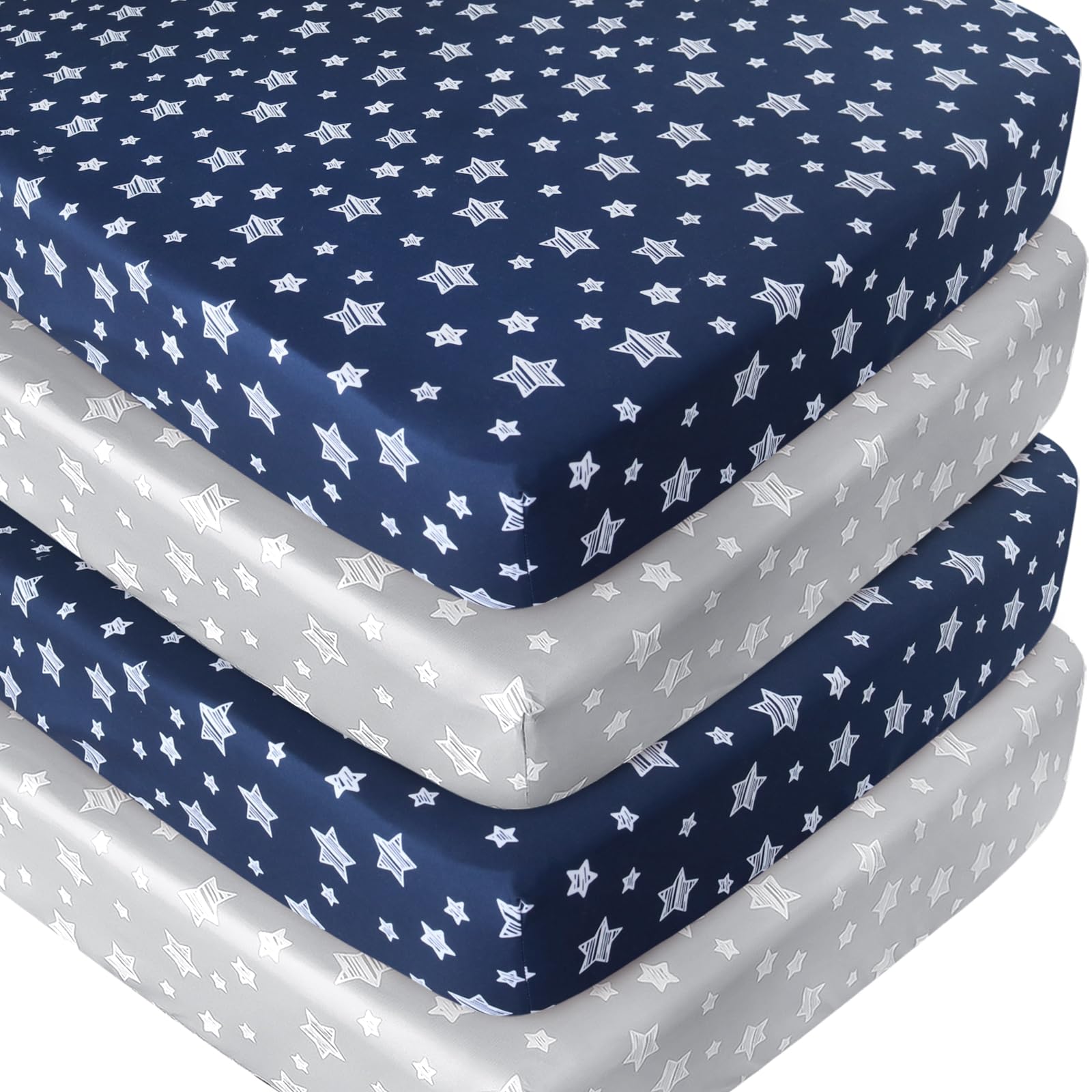 Photo 1 of Crib Sheets 4 Pack, Fitted Crib Sheets for Standard Size Crib and Toddler Mattresses, Soft and Breathable Baby Gift Set