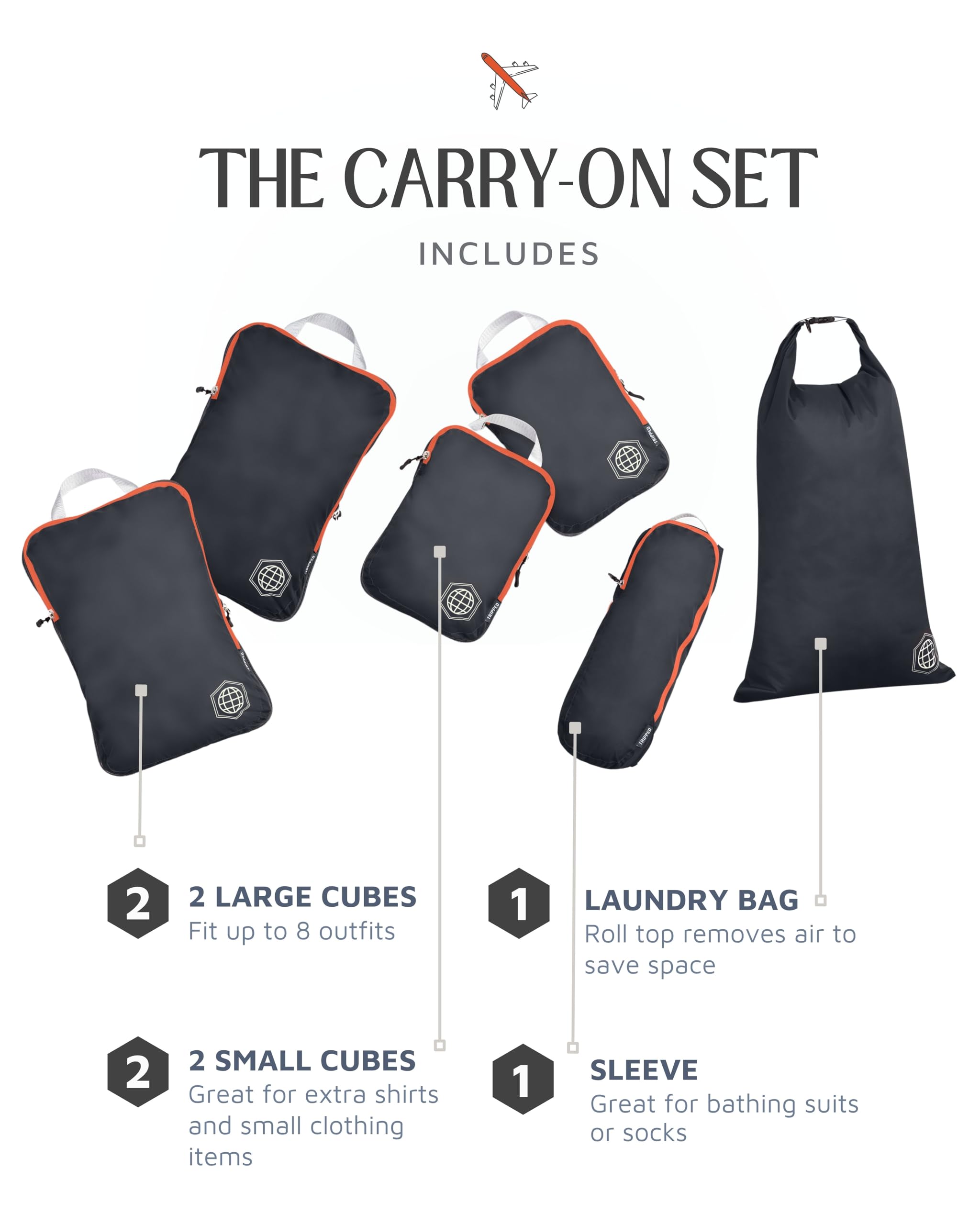 TRIPPED Travel Gear Compression Packing Cubes Set for Travel - Lightweight, Durable Clothes Organizer for Carry-On Luggage and Suitcases by TRIPPED Travel Gear