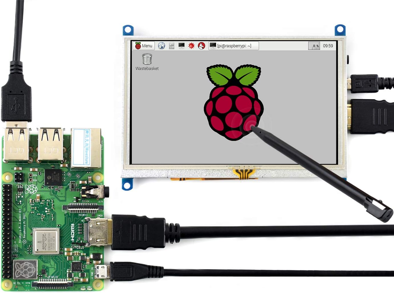 Waveshare 5 Inch Display for Raspberry Pi 4 Resistive Touchscreen HDMI LCD (G) 800 x 480 Resolution Supports All Raspberry Pi/Windows 10/8.1/8/7 PC Computer Monitor/Multi Mini-PCs/Game Console - Image 4