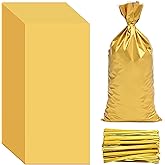 Lecpeting 100 Pcs Cellophane Treat Bags Plastic Goodie Candy Bags with Twist Ties for Gift Wrap Birthday Wedding Baby Shower Christmas Party Supplies (Golden)