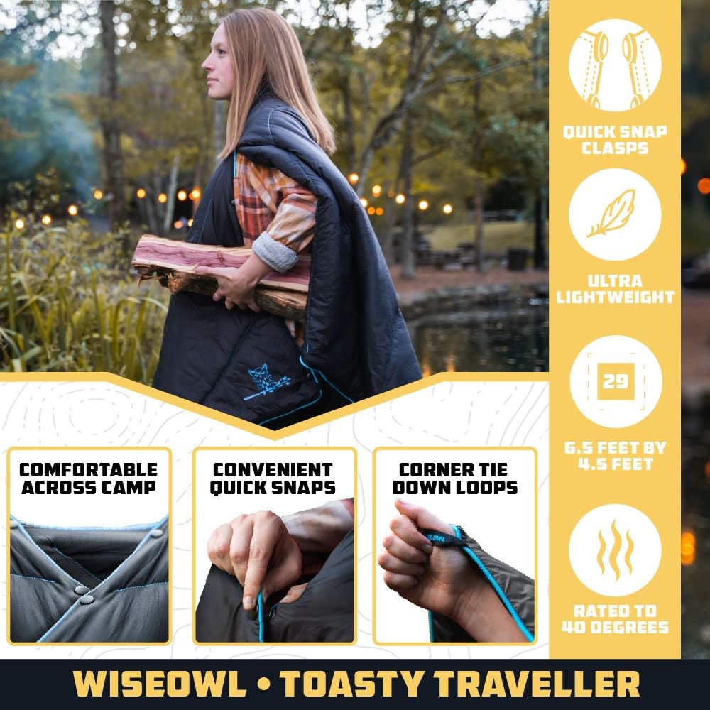 Wise Owl Outfitters Camping Blanket - Packable Compact Lightweight ”Toasty Traveler” for Outdoor Camp Backpacking Hiking and Cold Weather Travel - Puffy Ultralight Blankets: Home & Kitchen