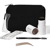 MADLUVV Brow Stamp Kit with Brow Stencils – Easy Eyebrow Shaper for Natural-Looking Brows – Popular Eyebrow Stencil Kit Used by Professionals – 9 Shapes, Spoolie, Travel Bag & Stamp (Soft Brown)