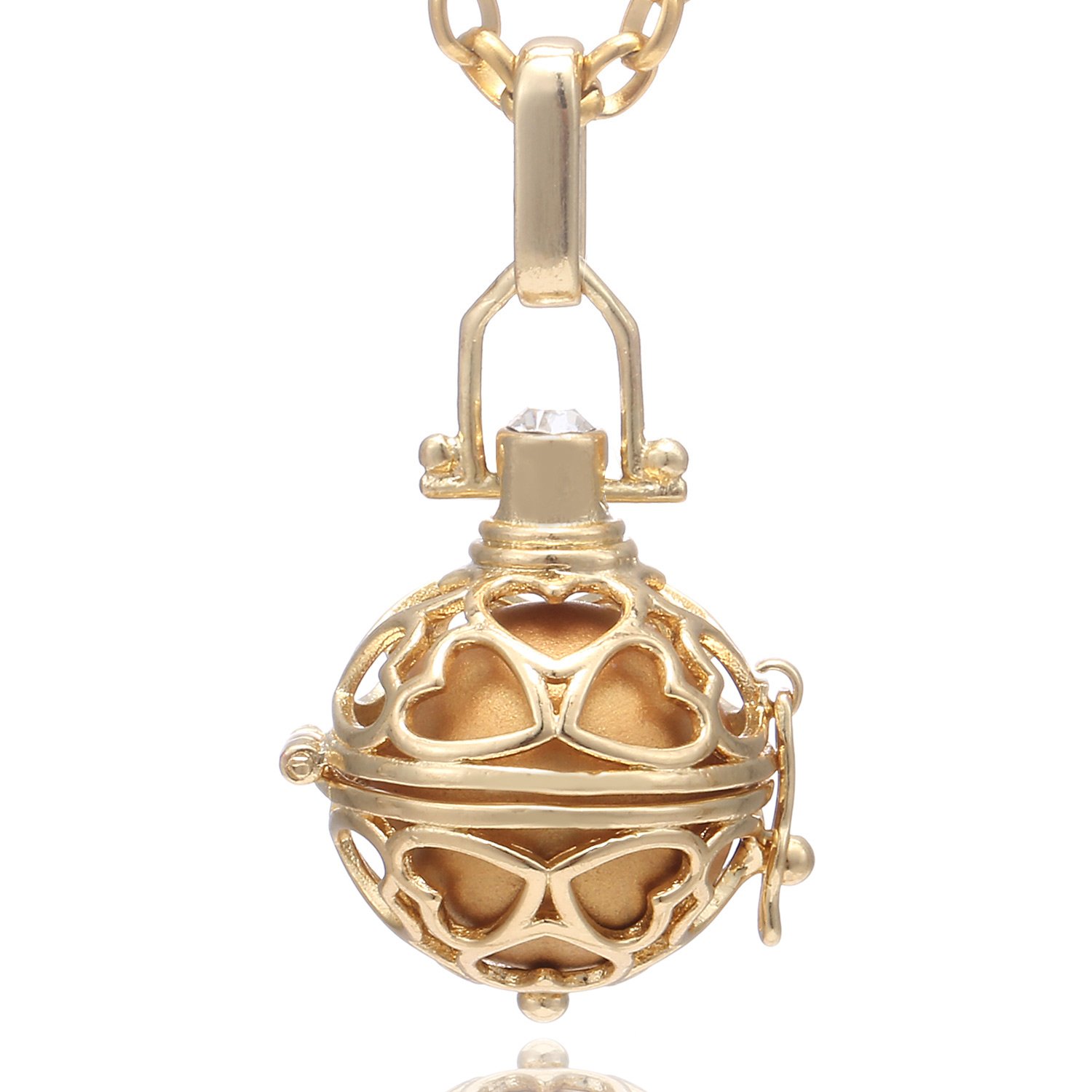 Morella Women Necklace Stainless Steel Gold 70 cm 27,5" with Heart Pendant with Sound Ball Gold Ø 16 mm 0,63" in a Velvet Jewelry Bag