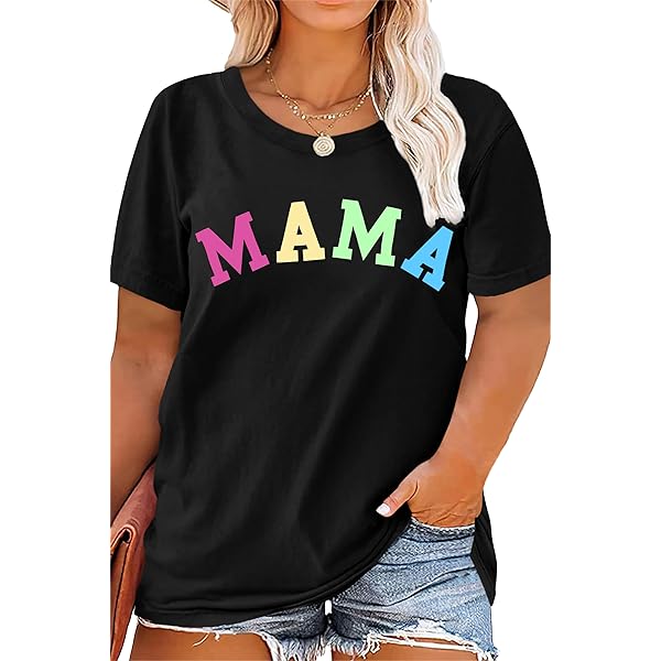Plus Size Mama Shirt Womens Colorful Mama Letter Printed