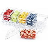Lifewit Chilled Condiment Container with Individual Lids &amp; Handle Design | 5 Individual Fridge-Safe Compartments, Ice Condiment Caddy &amp; Garnish Tray for Taco, Mimosa, Dirty Soda Bar, Serving Platter