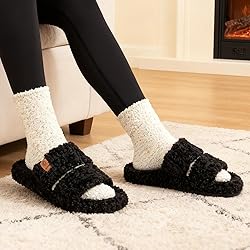 EverFoams Womens Fuzzy Open-toe Slippers Soft Comfy
