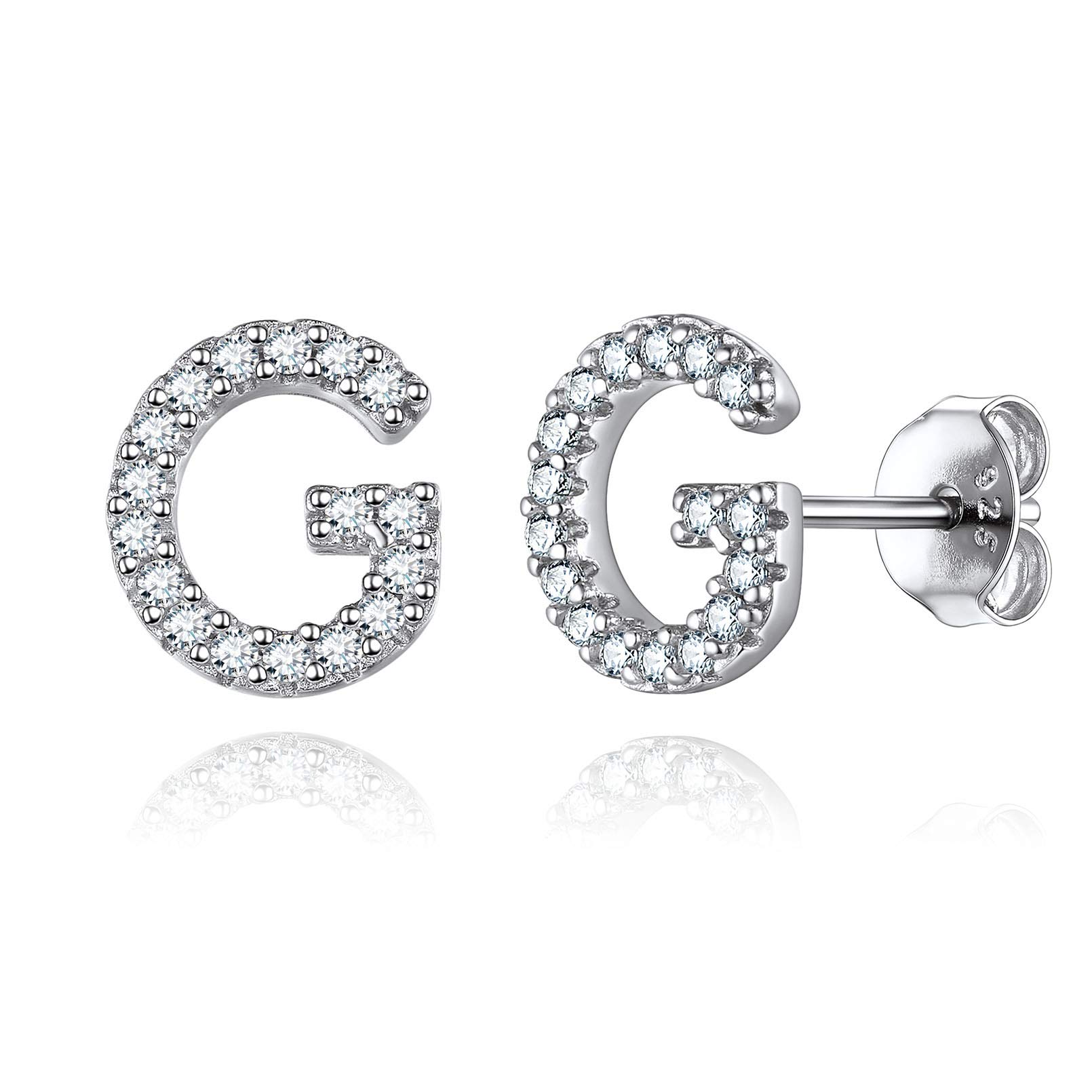 ChicSilver Initial Letter G Stud Earrings for Women 925 Sterling Silver Alphabet Earring Mininalist Jewelry