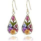 925 Sterling Silver Pressed Flower Teardrop Earrings,Hypoallergenic Women's Jewelry Gift for Mom and Wife,Handmade Natural Dried Flower Teardrop Earrings Jewelry Gift