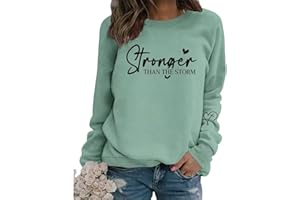 GINESBE Christian Sweatshirt Women Stronger Than The Storm Graphic Crewneck Shirts Positive Religious Faith Pullover Tops