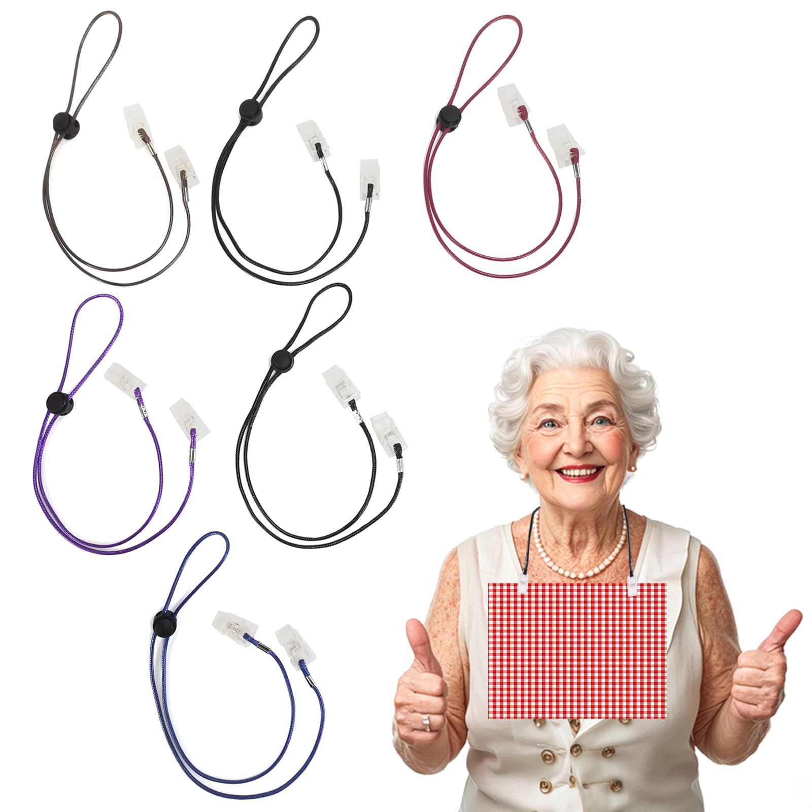 Napkin Chain, 6pcs Adjustable Napkin Clips for Men Women Boys Girls Clothes Protecting Napkin Necklace for Dining Restaurant Hotel, Size 65cm/25in