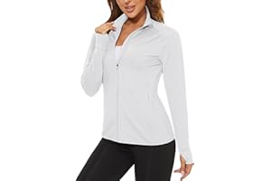 TACVASEN Women's UPF 50+ Athletic Jackets Full Zip Light Sun Protection Running Sports Shirts with Thumb Holes