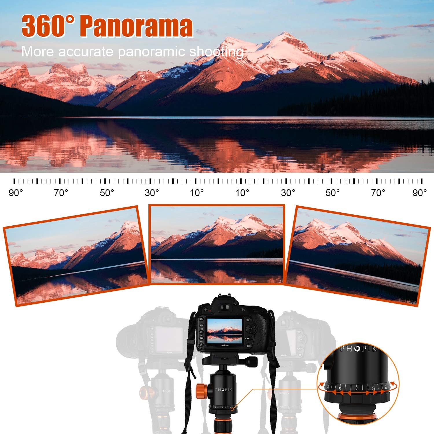 PHOPIK 77 Inches Tripod, Lightweight Aluminum Camera Tripod for DSLR, Photography Tripod with 360 Degree Ball Head 1/4" Quick Release Plate Professional Tripod Load up to 17.6 Pounds : Camera & Photo