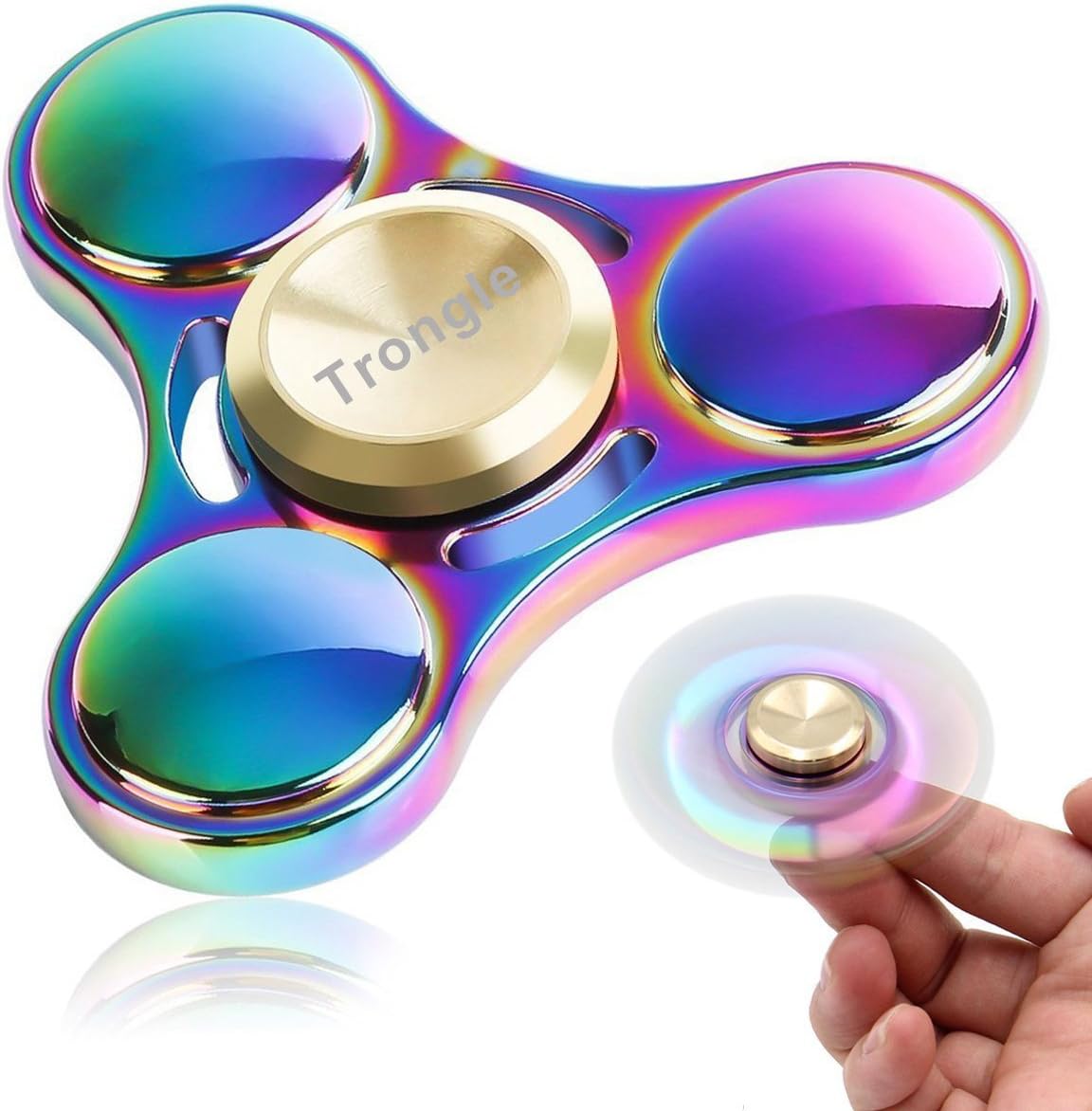 4-6 Mins Hand Spinner EDC Fidget Toy, SEGURO Colorful Titanium Alloy Stress Reducer High Speed Finger Tri-Spinner Relief Toys for Focus, Killing Time, Kids & Adults, Best for Birthday Gift