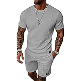 UOUA Mens Short Sets Summer 2 Piece Outfits Casual Short Sleeve Jogging Tracksuits