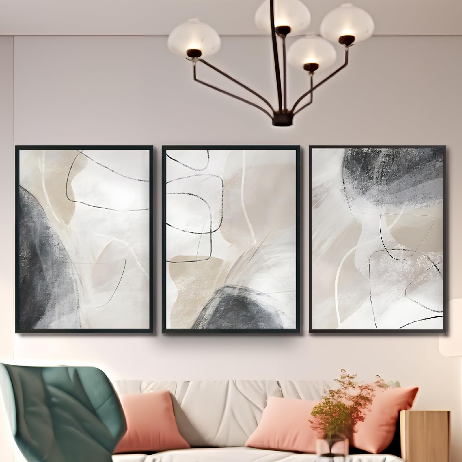 KAIDAARTLH Abstract Geometric Canvas Paintings, Modern Abstract Line Canvas Prints, Nordic Modern Paintings Living Room Bedroom, Frameless(E,3x50x70cm)