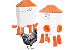 Lilyang Reliable Chicken Feeder and Waterer Set 3 Gallon, Automatic No-Waste Feeder, Large Poultry Waterer with 2.75'' Cups, Standing or Hanging Use, Feed Chickens & Ducks​